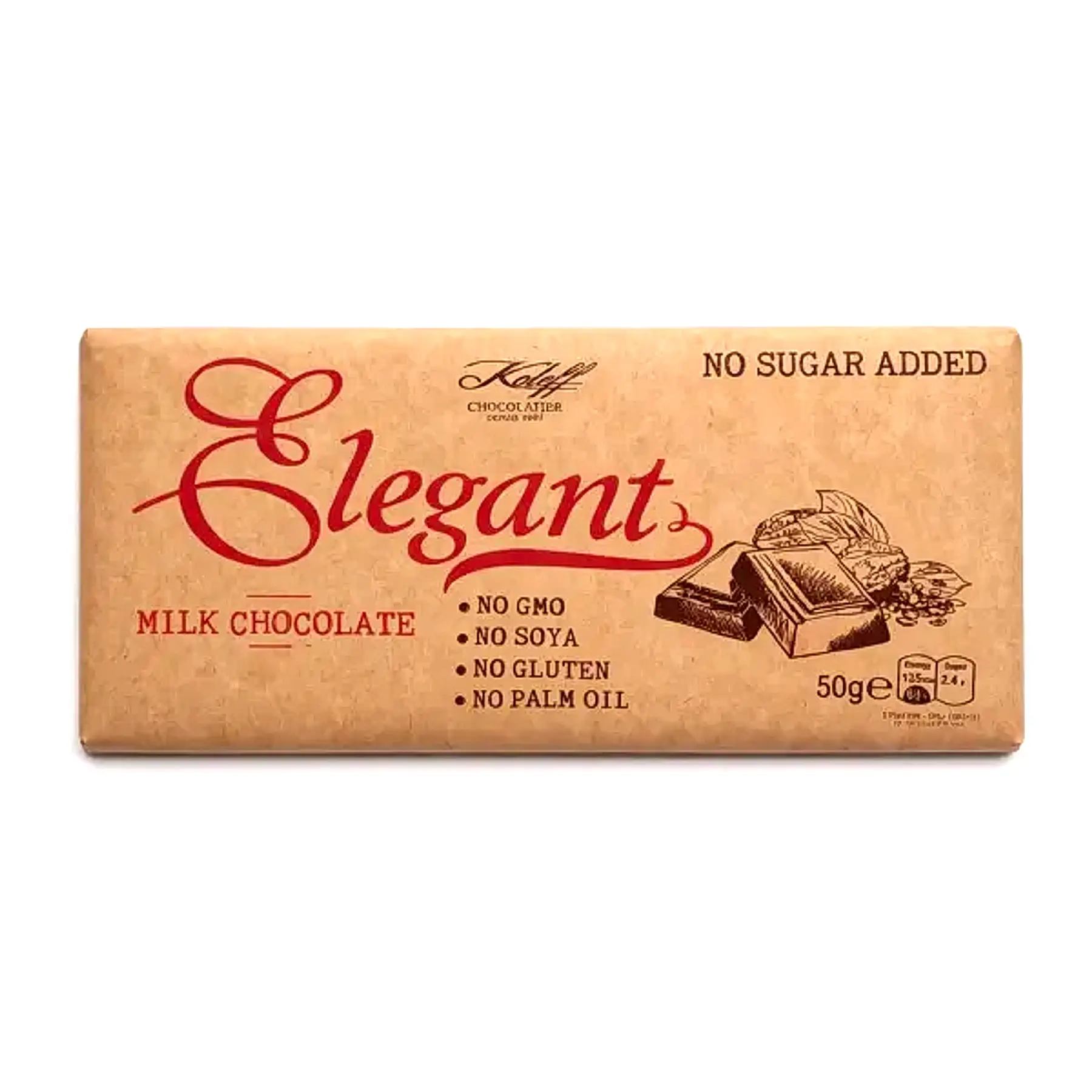 Опаковка Elegant фин млечен шоколад Koleff Chocolatier - без добавена захар, 50 g